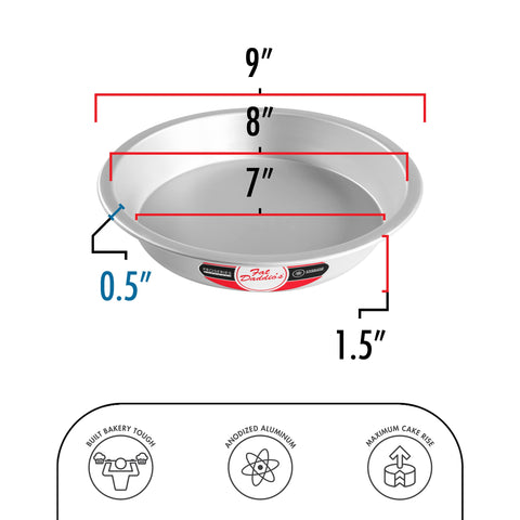 Fat Daddio's pie pan shows deep 1.5-inch depth for generous fillings.