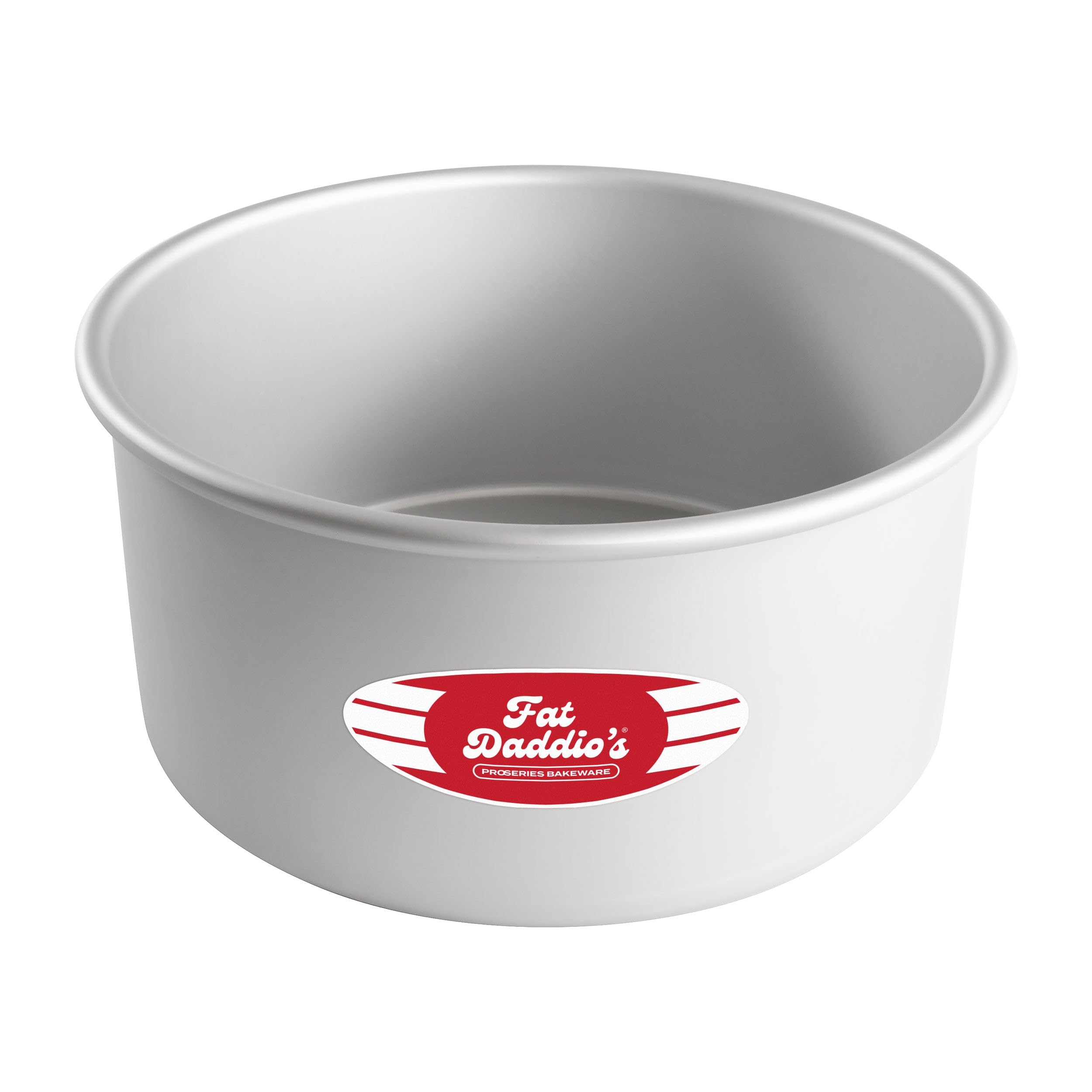 Fat Daddio's PRD-84 round cake pan top view with smooth surface for easy release.