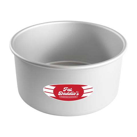Fat Daddio's PRD-84 round cake pan top view with smooth surface for easy release.