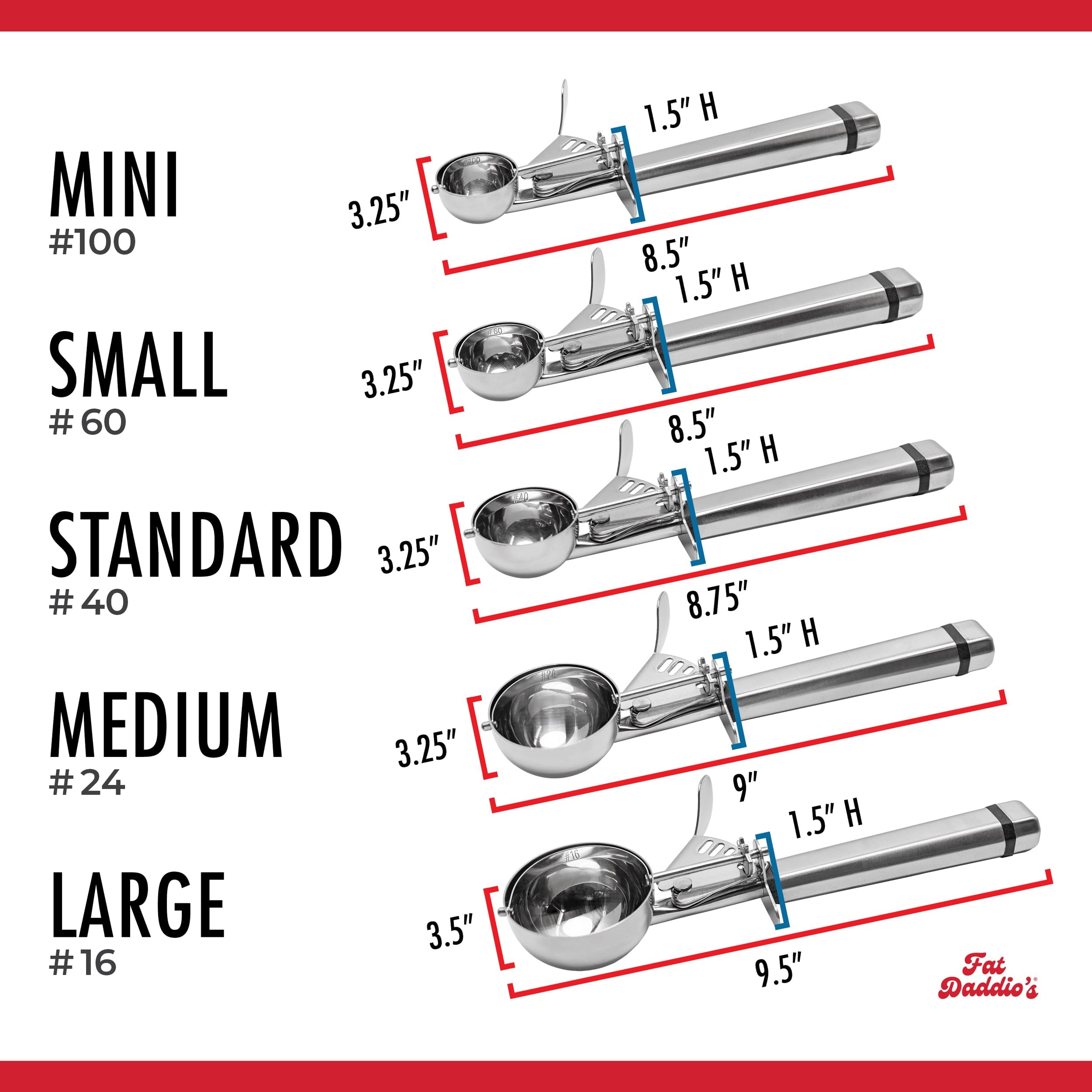 Fat Daddio's SCTP-16 ergonomic handle enables comfortable use during busy bakery prep.