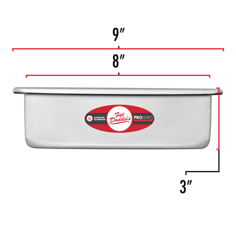 Fat Daddio's square cake pan interior shows 8x8 inch bake area.