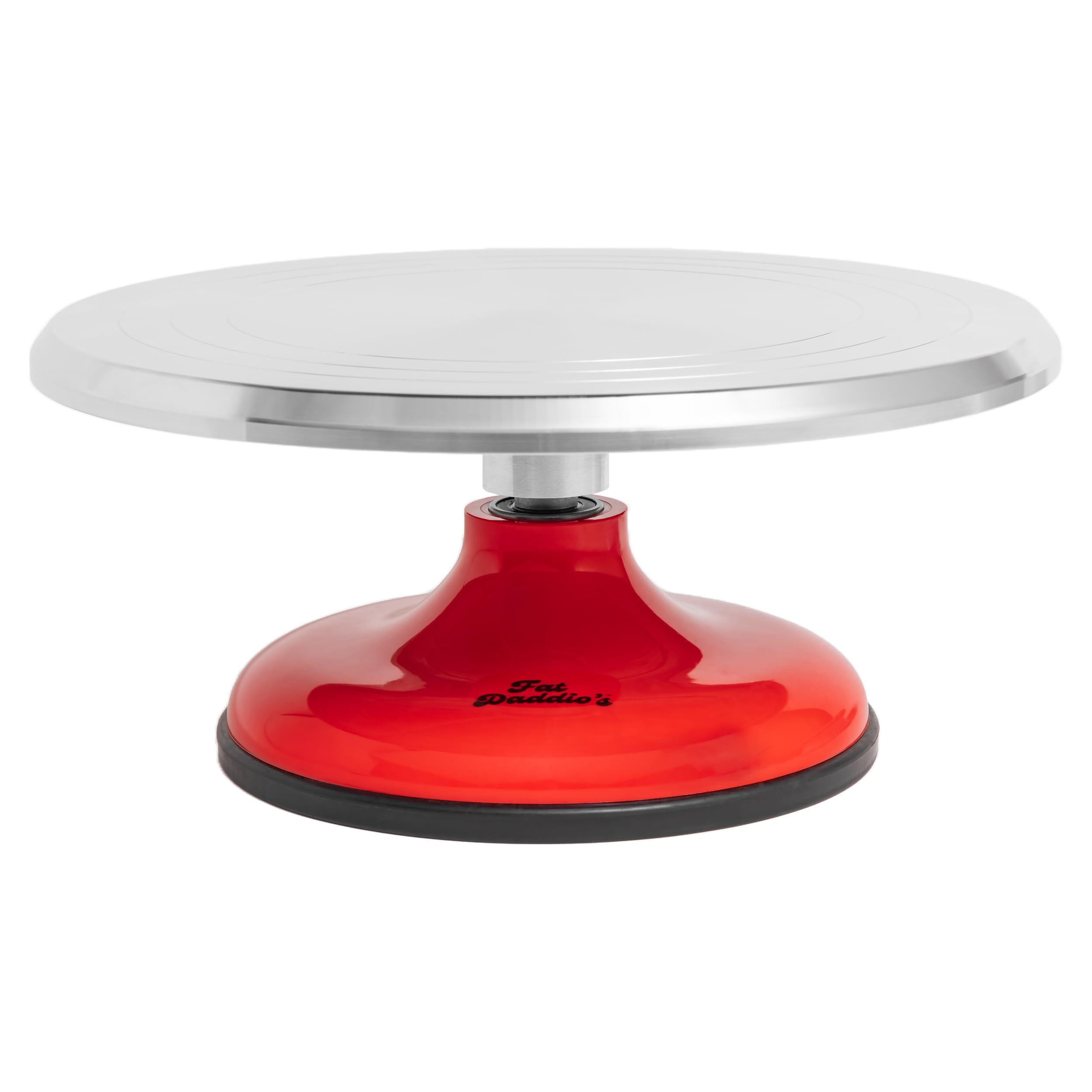 Fat Daddio's TT-1255 front view with red and silver finish for stylish cake displays.
