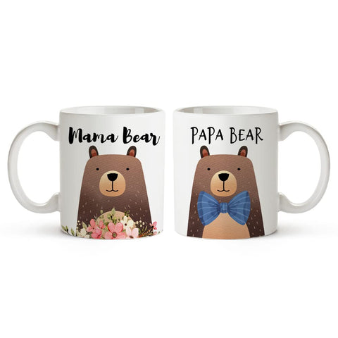 Fatbaby Mama Bear and Papa Bear mugs in a boxed set, ideal for cozy morning coffee rituals.