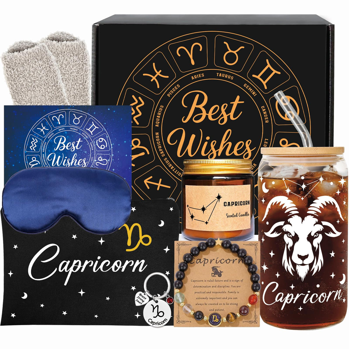 FatWongcoi Capricorn glass cup with zodiac design for daily iced drinks