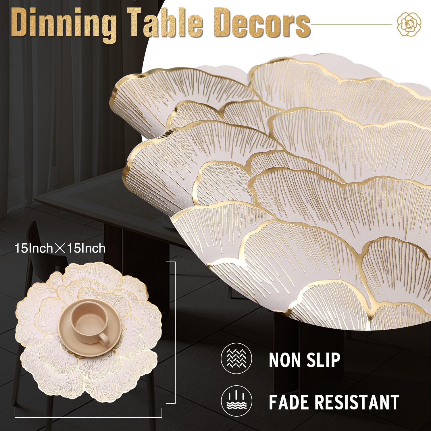 FAVE floral round placemats for banquets add elegance and protection.