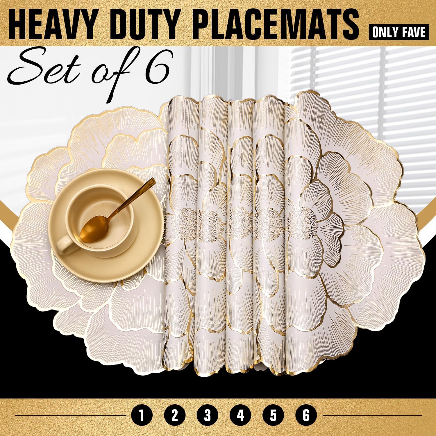 FAVE vinyl placemats provide heat insulation to protect tabletops.