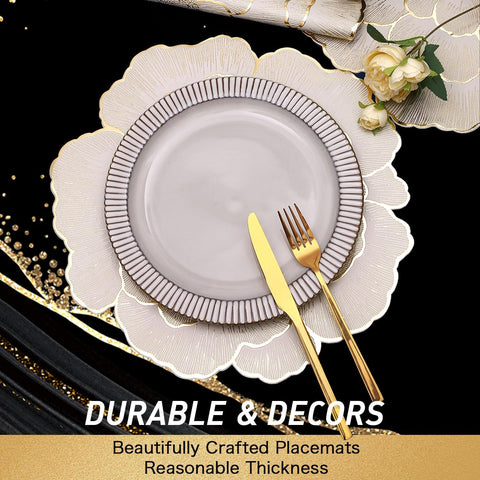 FAVE floral round placemats for wedding setup, delivering refined tablescape.