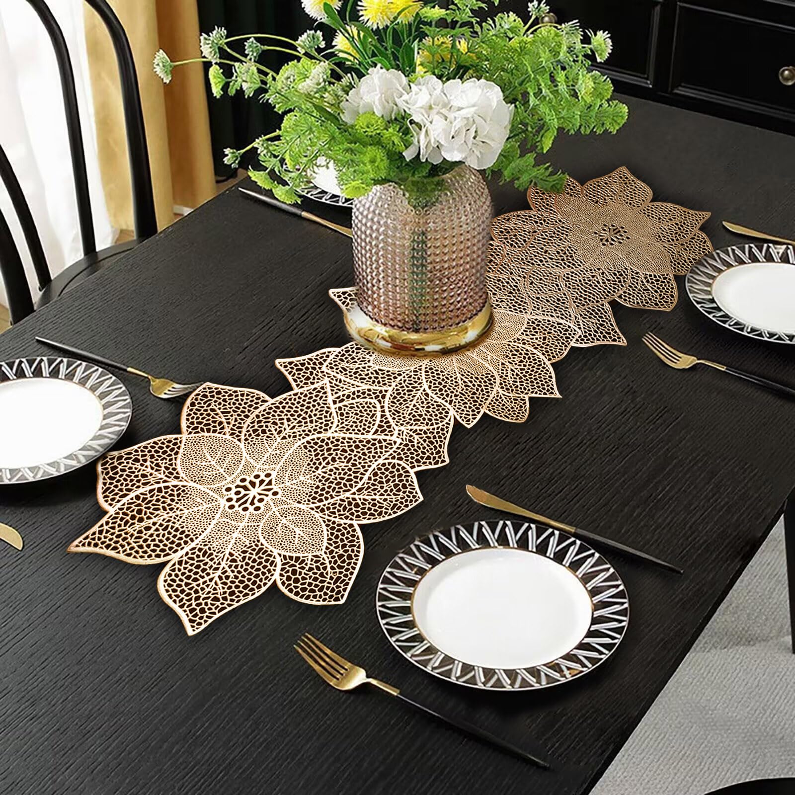 FAVE Gold table runner 36-inch heat-resistant vinyl for elegant dining