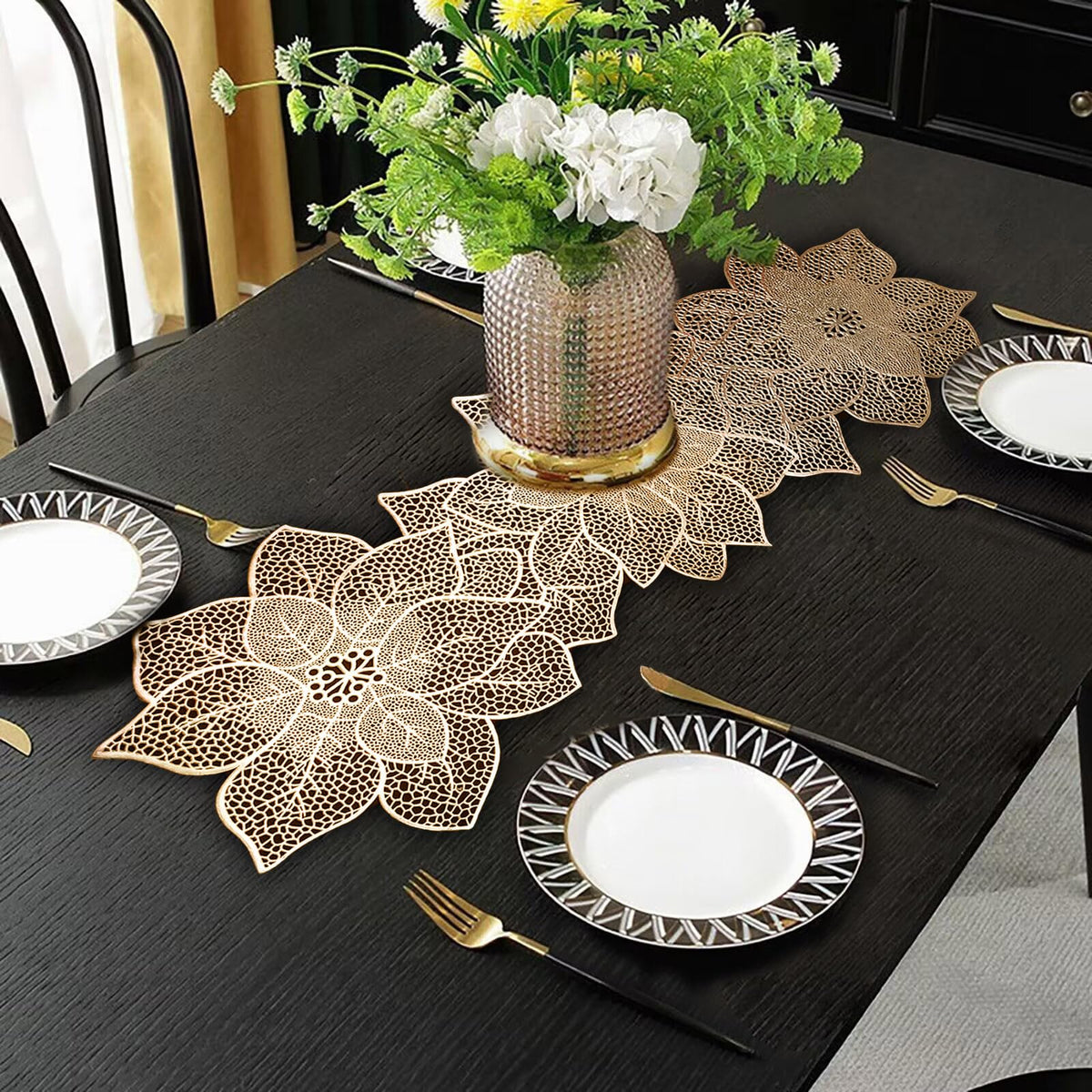 FAVE Gold table runner 36-inch heat-resistant vinyl for elegant dining