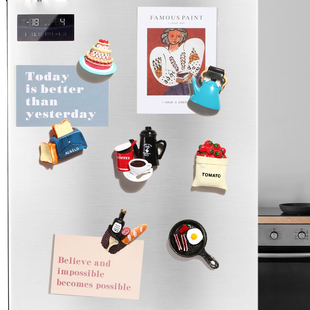 Favensen cute food magnets on the fridge keep lists visible and organized.