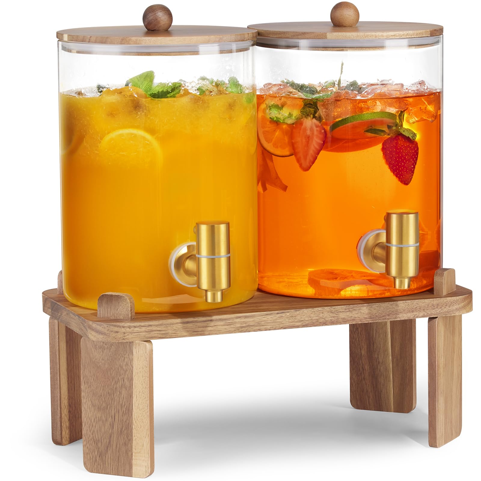 FavorFlavor 2-pack drink dispensers on a wooden stand for gatherings