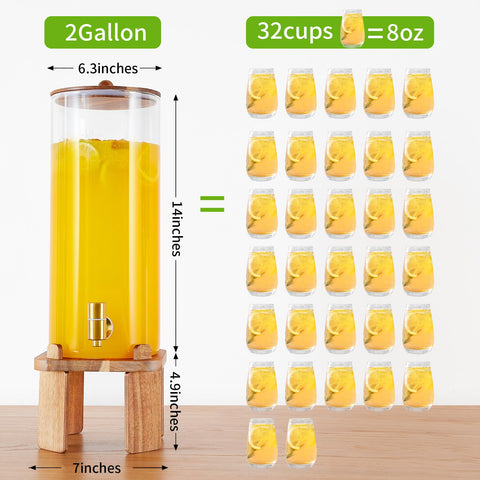 FavorFlavor glass dispenser with wood-seal lid keeps drinks fresh.
