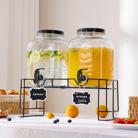 FavorFlavor wide-mouth glass dispenser with black lid for quick filling and cooling.