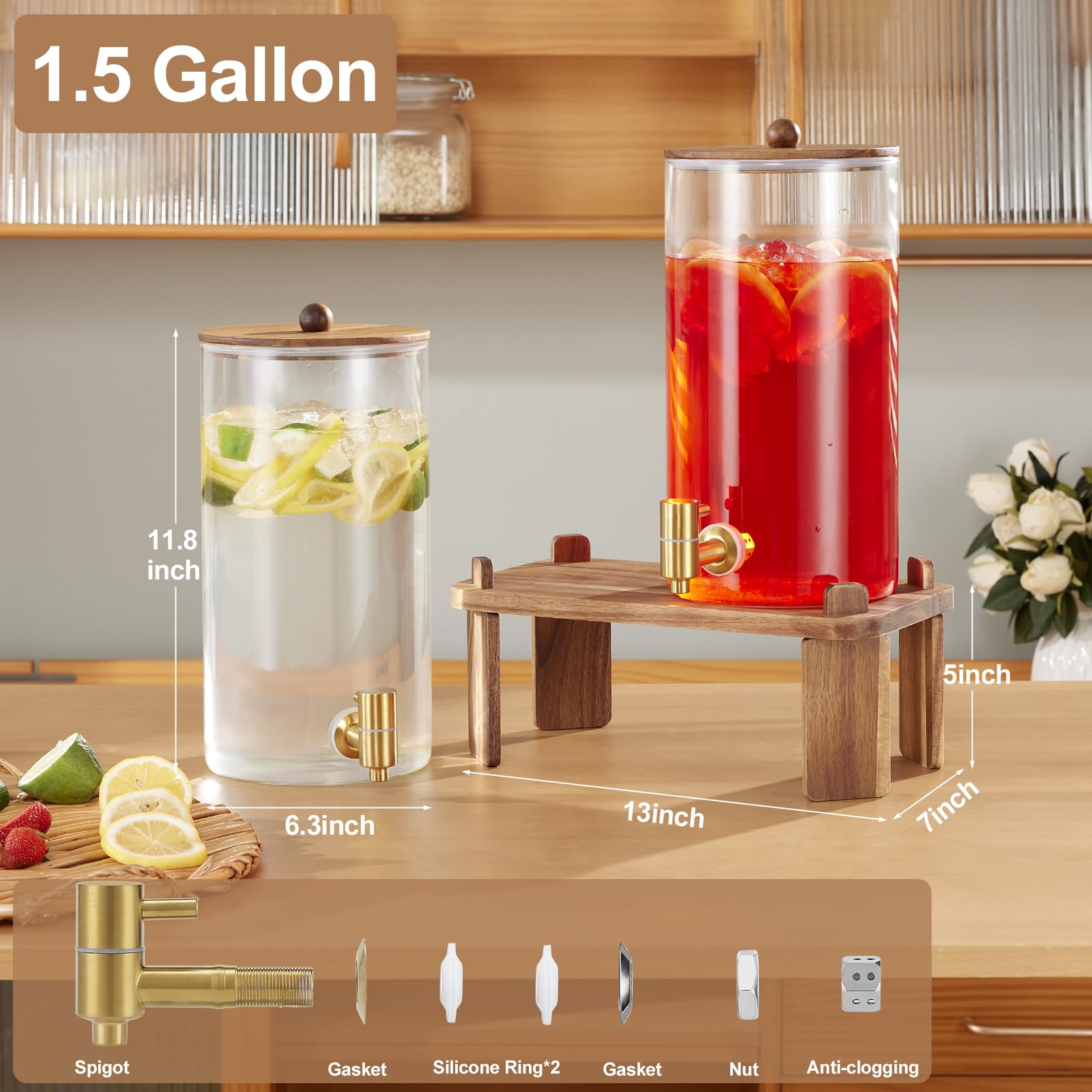 FavorFlavor glass dispenser with stainless steel spigot for easy pour
