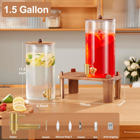 FavorFlavor glass dispenser with stainless steel spigot for easy pour