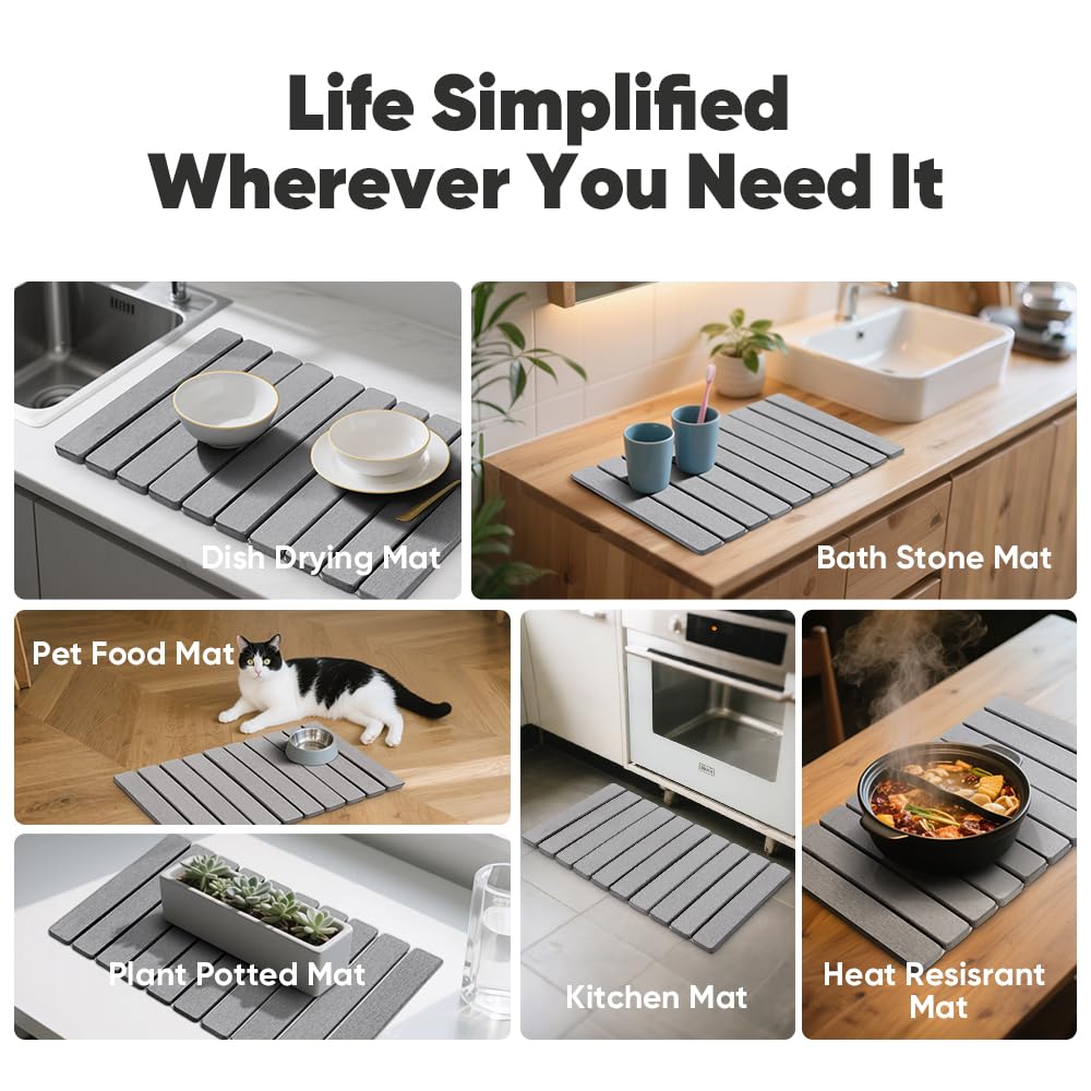 Light grey Favorking mat complements a modern kitchen aesthetic.