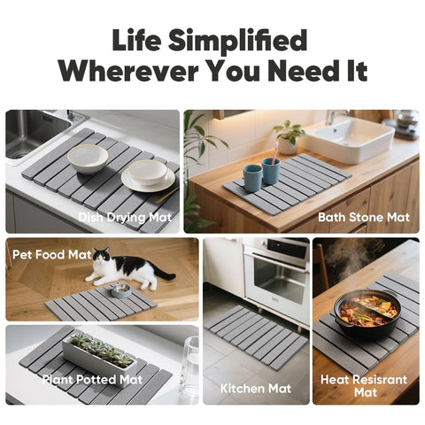 Light grey Favorking mat complements a modern kitchen aesthetic.