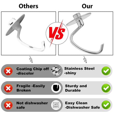 FavorKit stainless steel dough hook surface resists rust and lasts