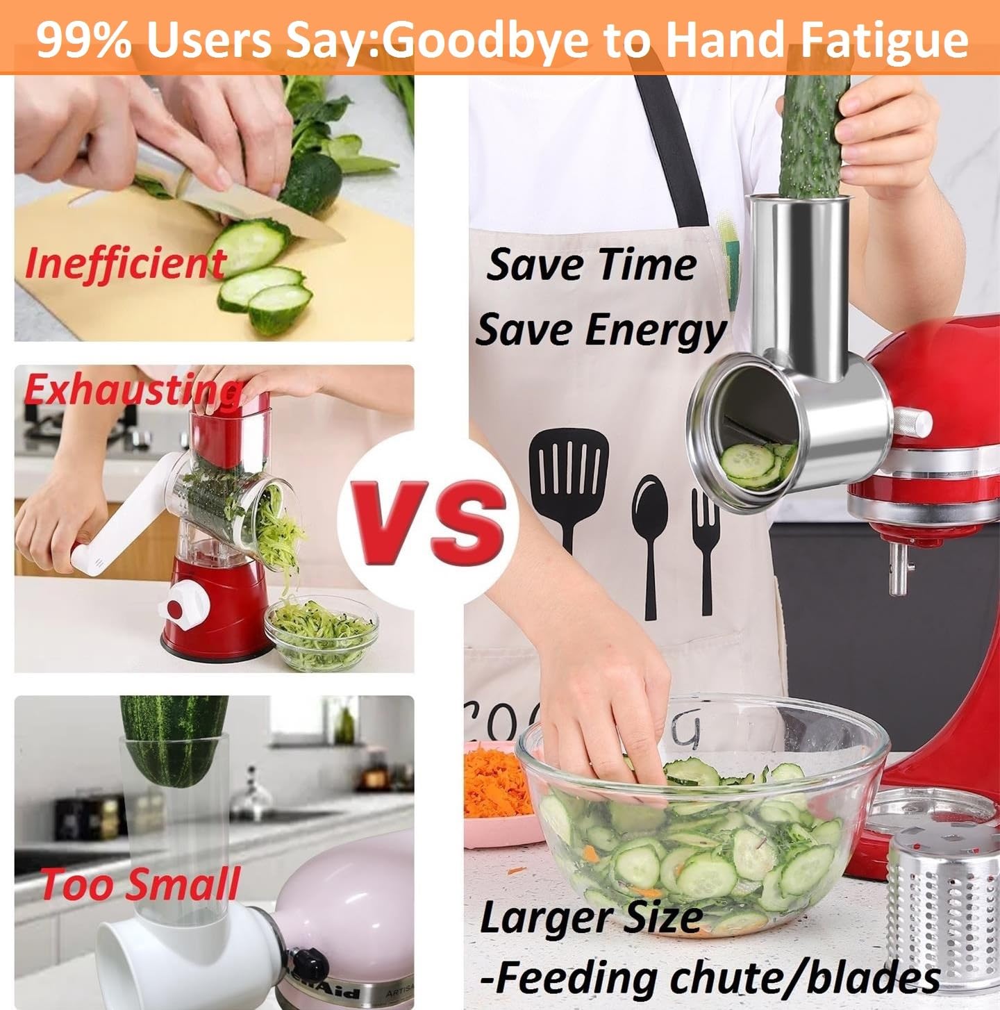 FavorKit large feeding chute accommodates whole vegetables for saving prep time.