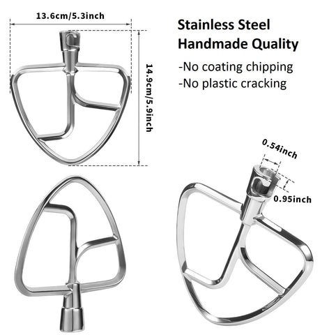 FavorKit stainless flat beater on a 4.5-qt mixer for heavy doughs.