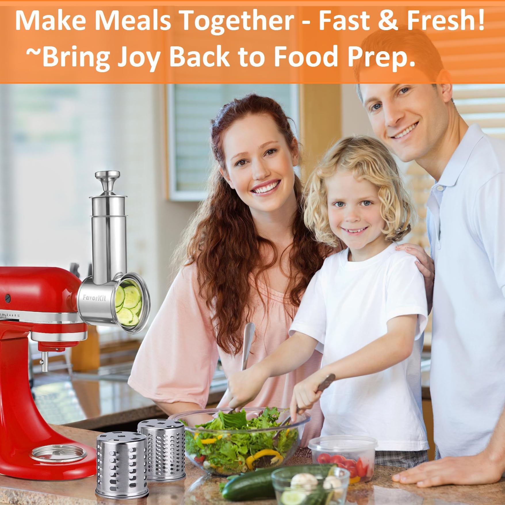 FavorKit stand mixer attachment blades set for versatile slicing and shredding.