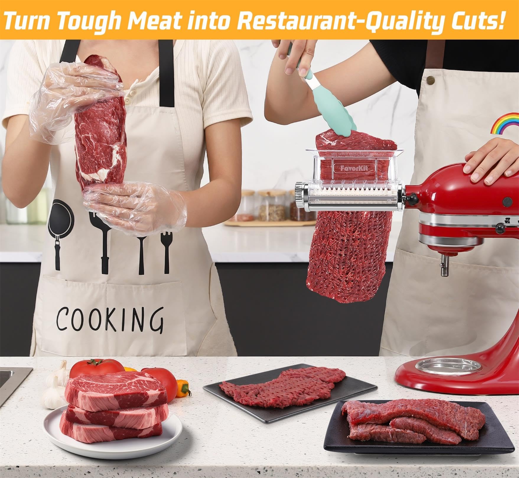 Transparent cover on FavorKit tenderizer lets you monitor tenderizing progress