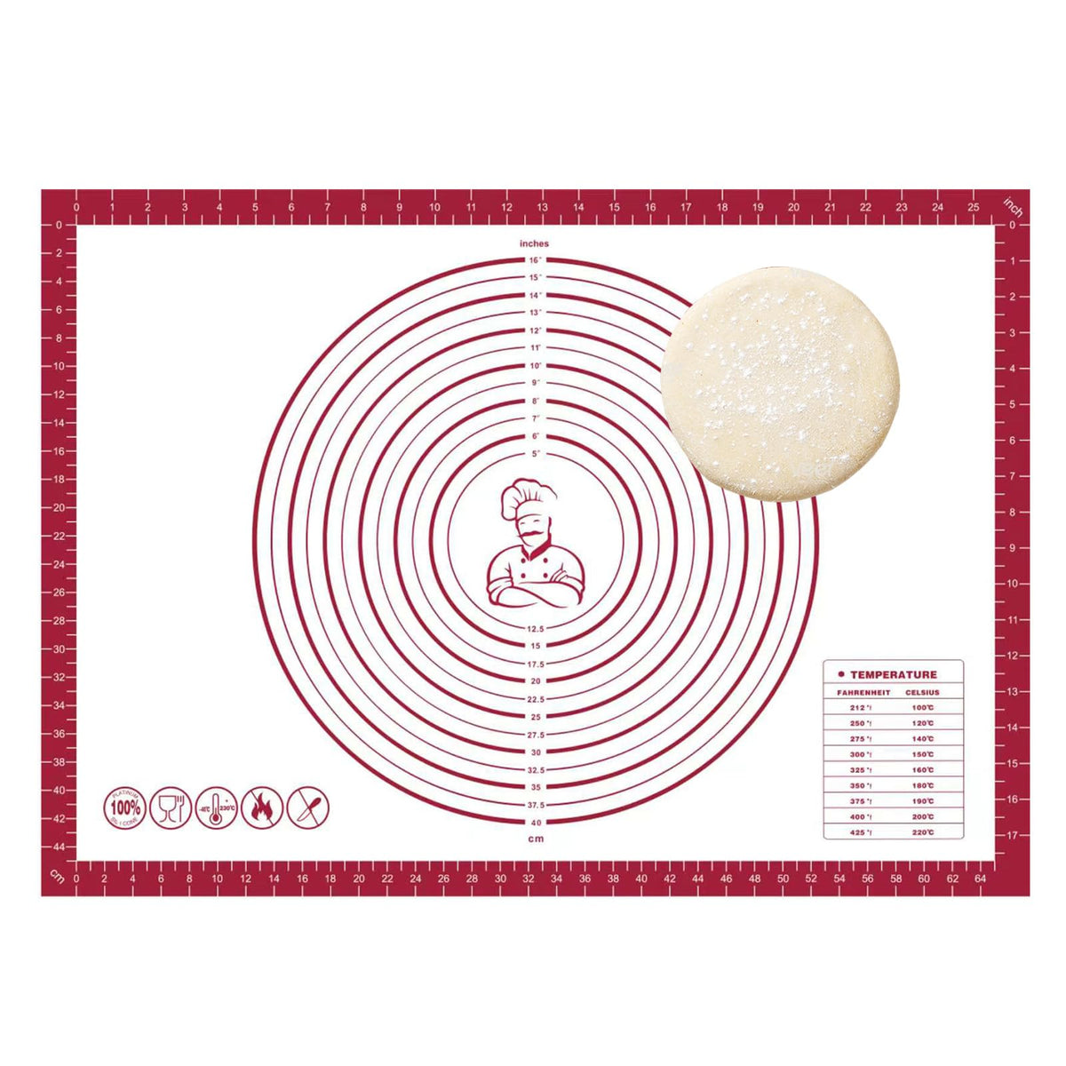 FAVXD dough mat rolling surface in red for smooth pastry and even dough