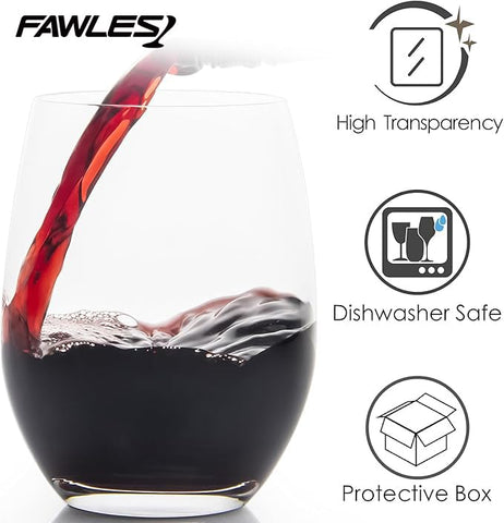 FAWLES dishwasher safe stemless wine glasses simplify cleanup after gatherings