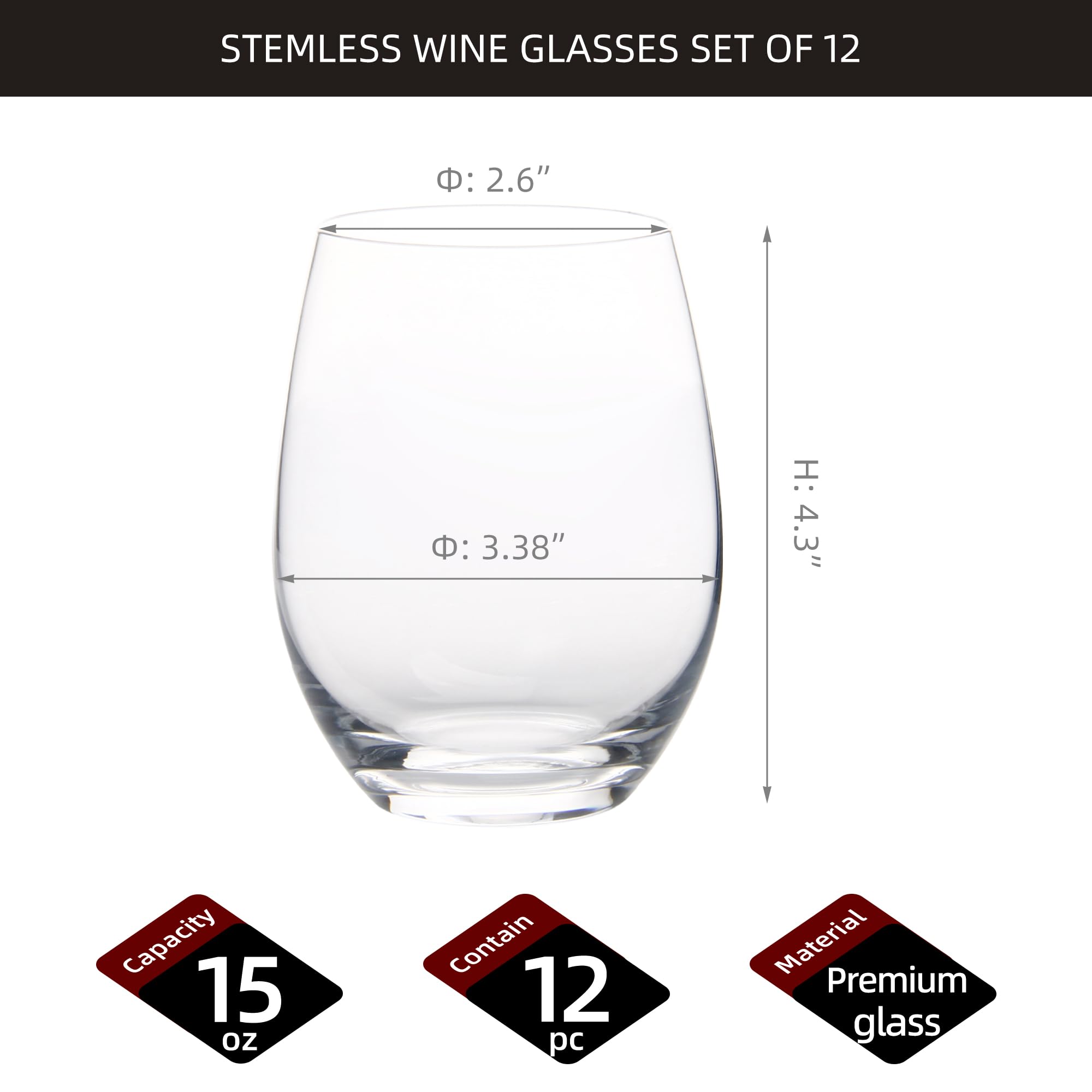 FAWLES stemless wine glasses 15 oz capacity for generous pours