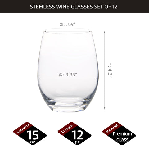 FAWLES stemless wine glasses 15 oz capacity for generous pours