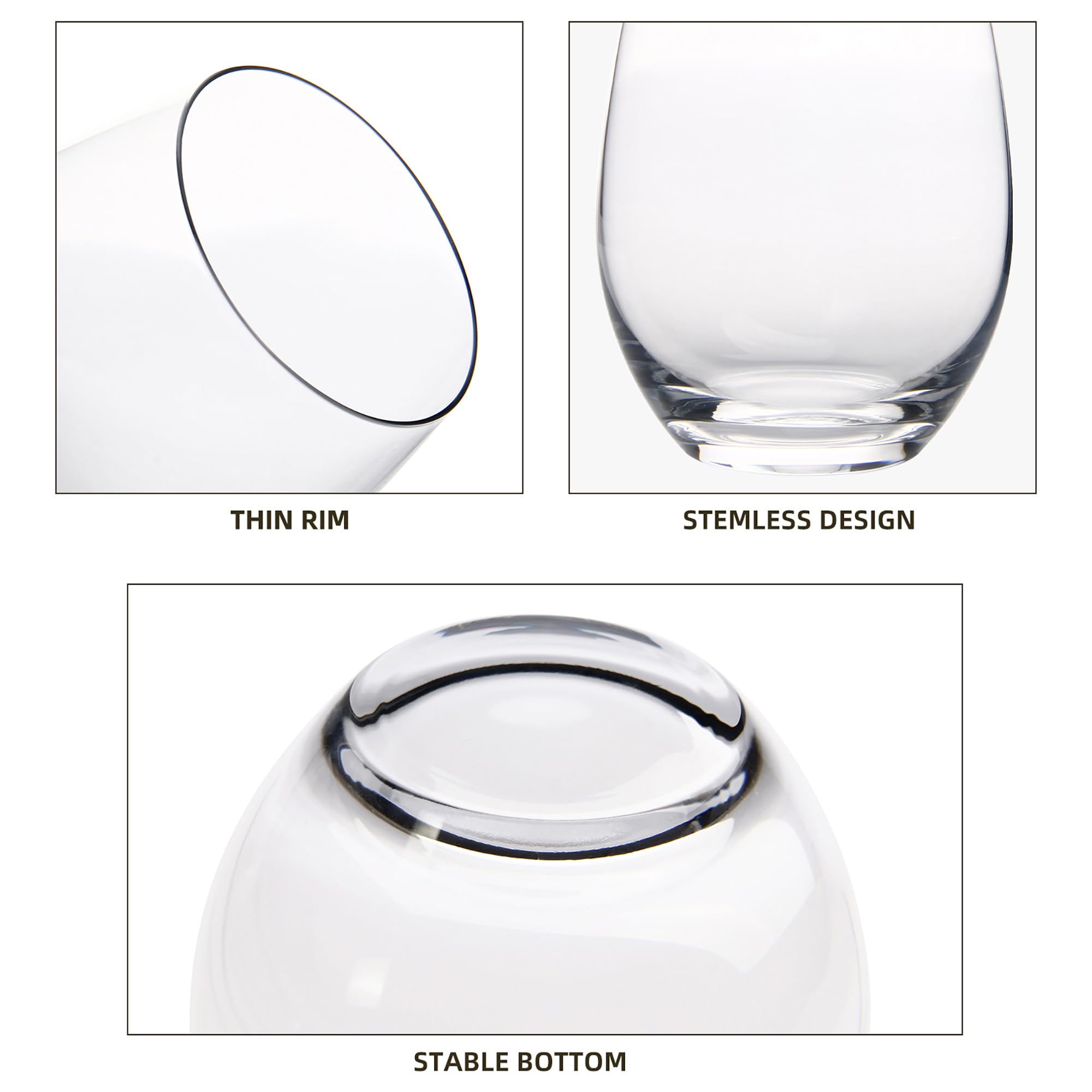 FAWLES stemless design with broad base improves stability during serving
