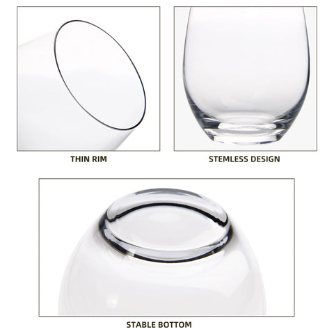 FAWLES stemless design with broad base improves stability during serving