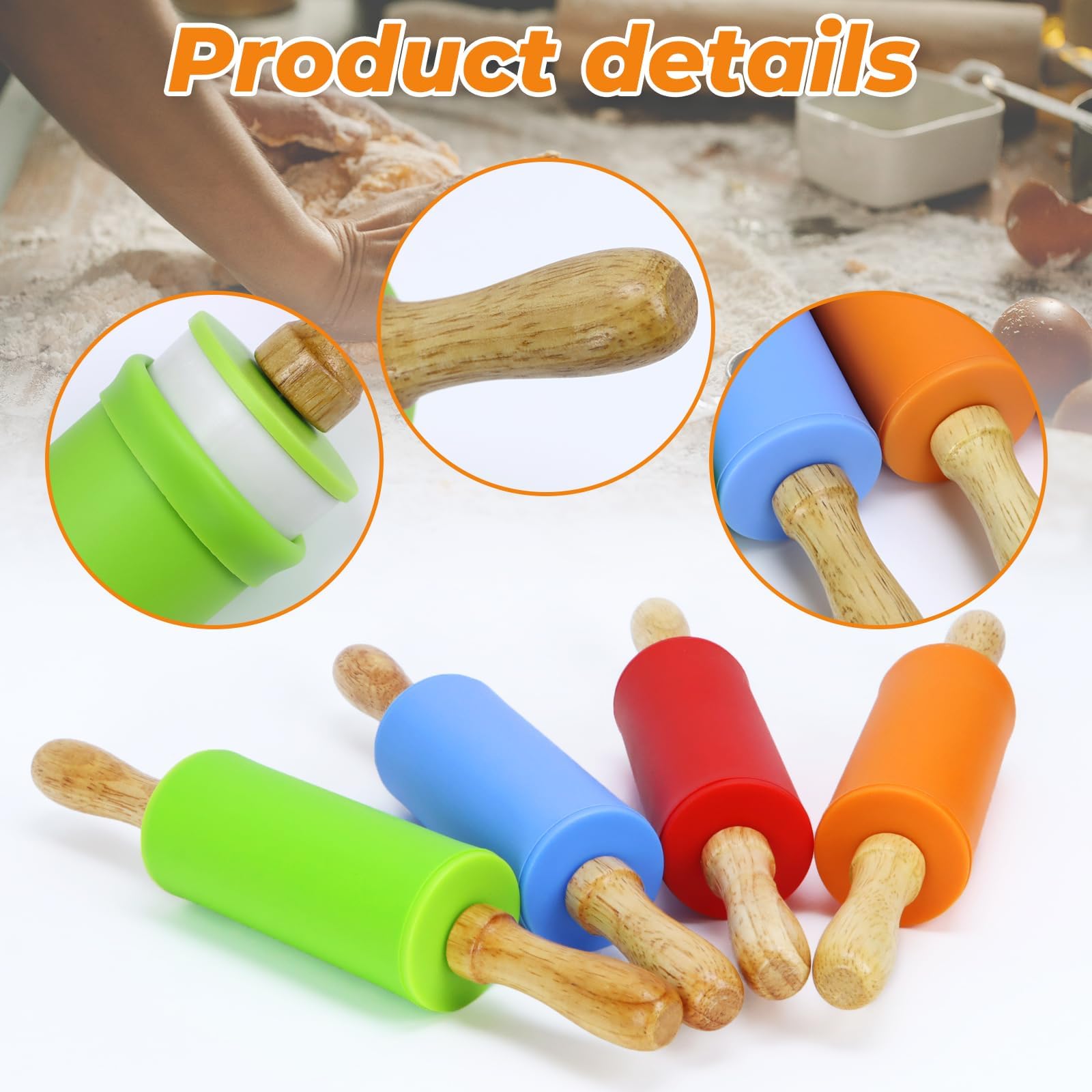 Faxco mini rolling pin for kids in orange, colorful dough helper.