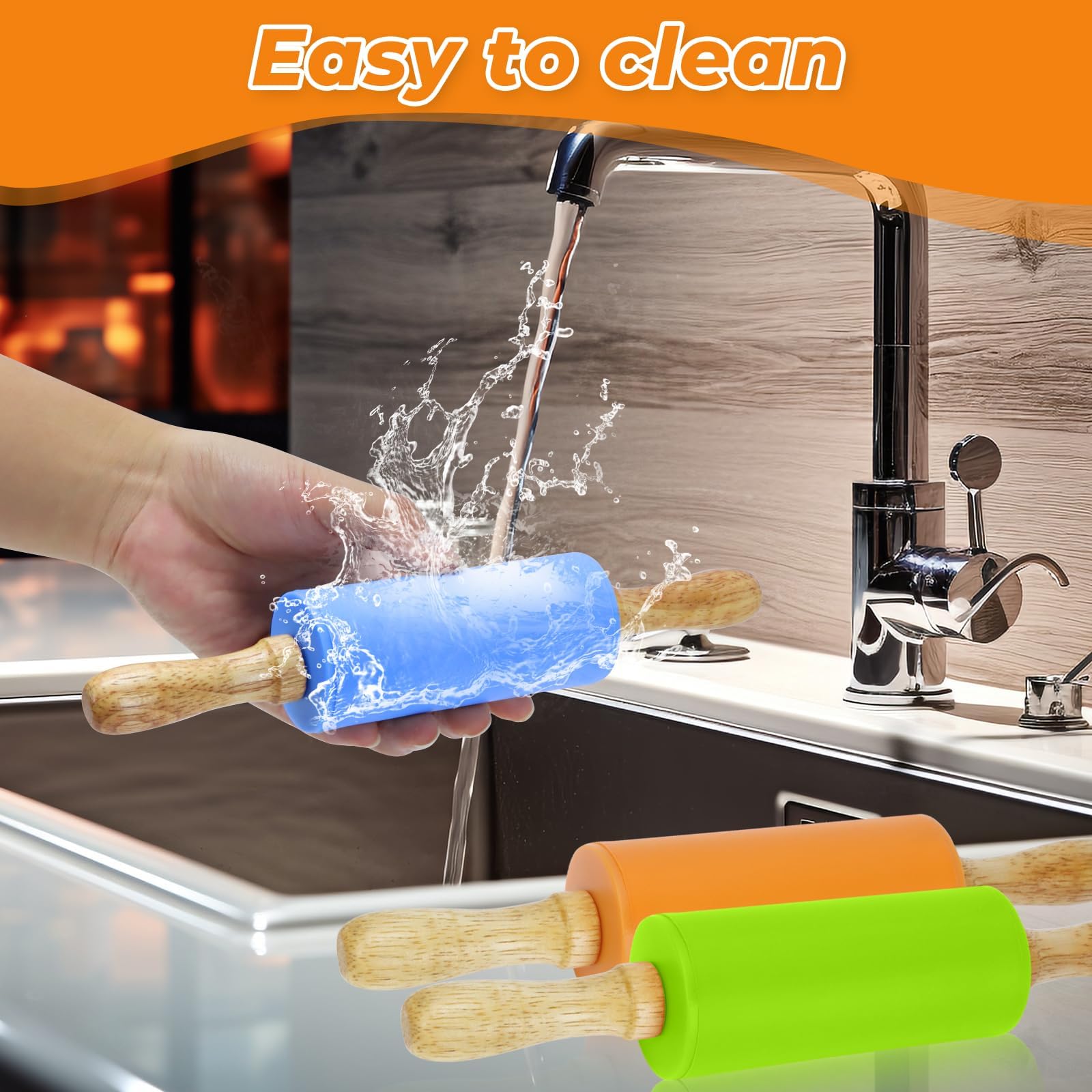 Faxco wooden-handle mini rolling pin, sturdy grip for smooth dough work.