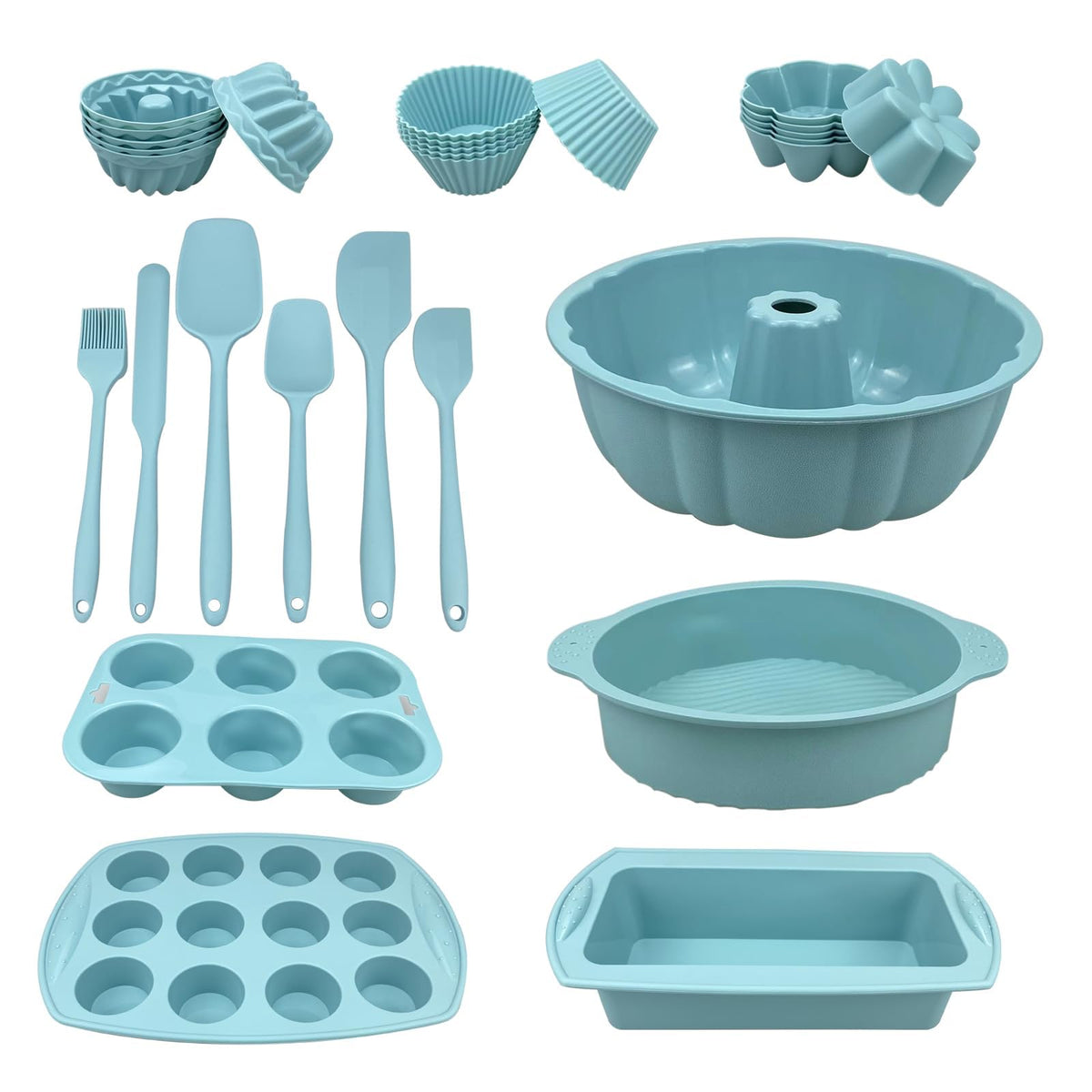 FCAIBEAR 29-piece silicone bakeware muffin pan for easy release and cleanup