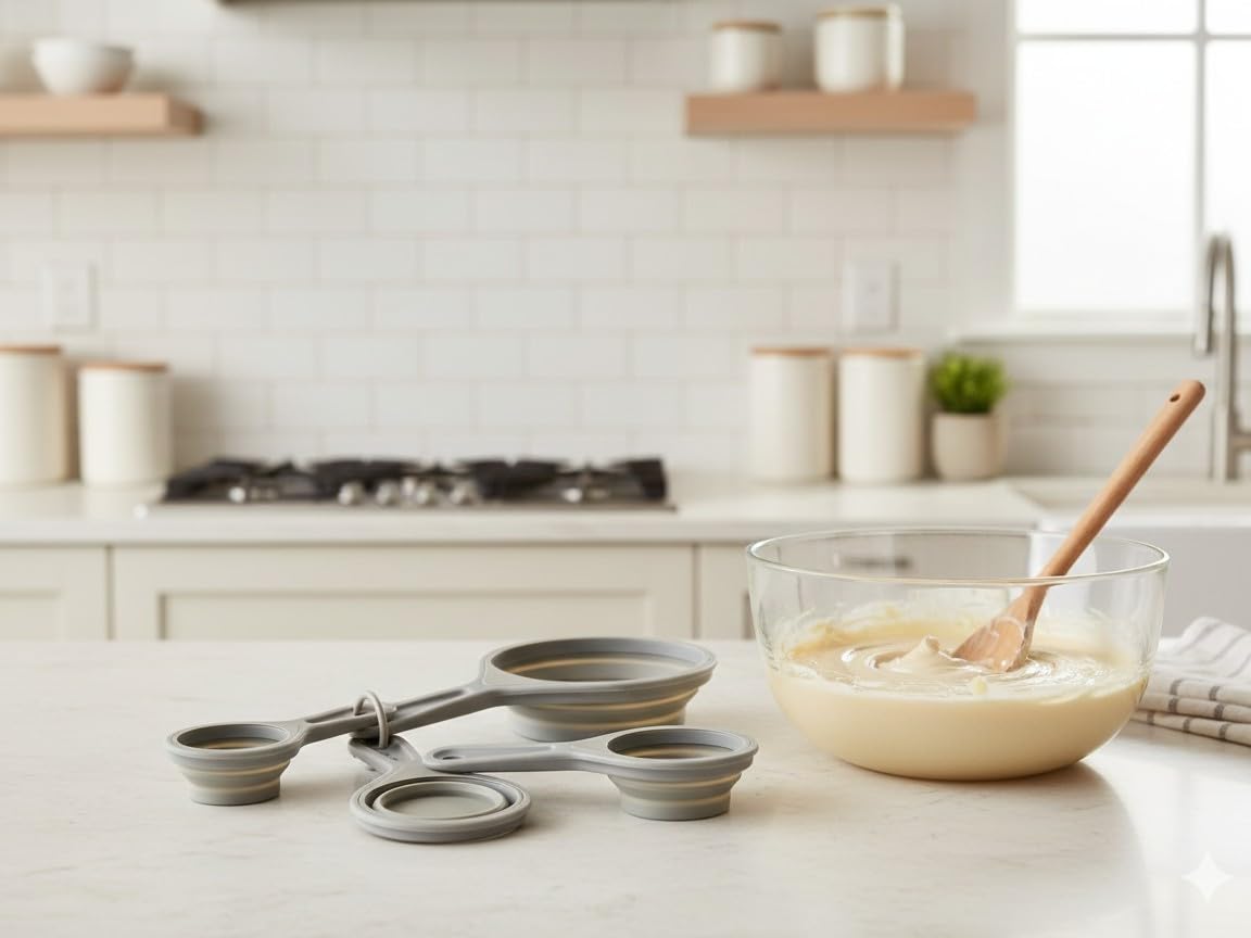 The French Culinary Institute half-cup collapsible cup is versatile for batter portions.