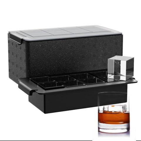 FDDBI clear ice cube tray top view showing large cubes for cocktails.