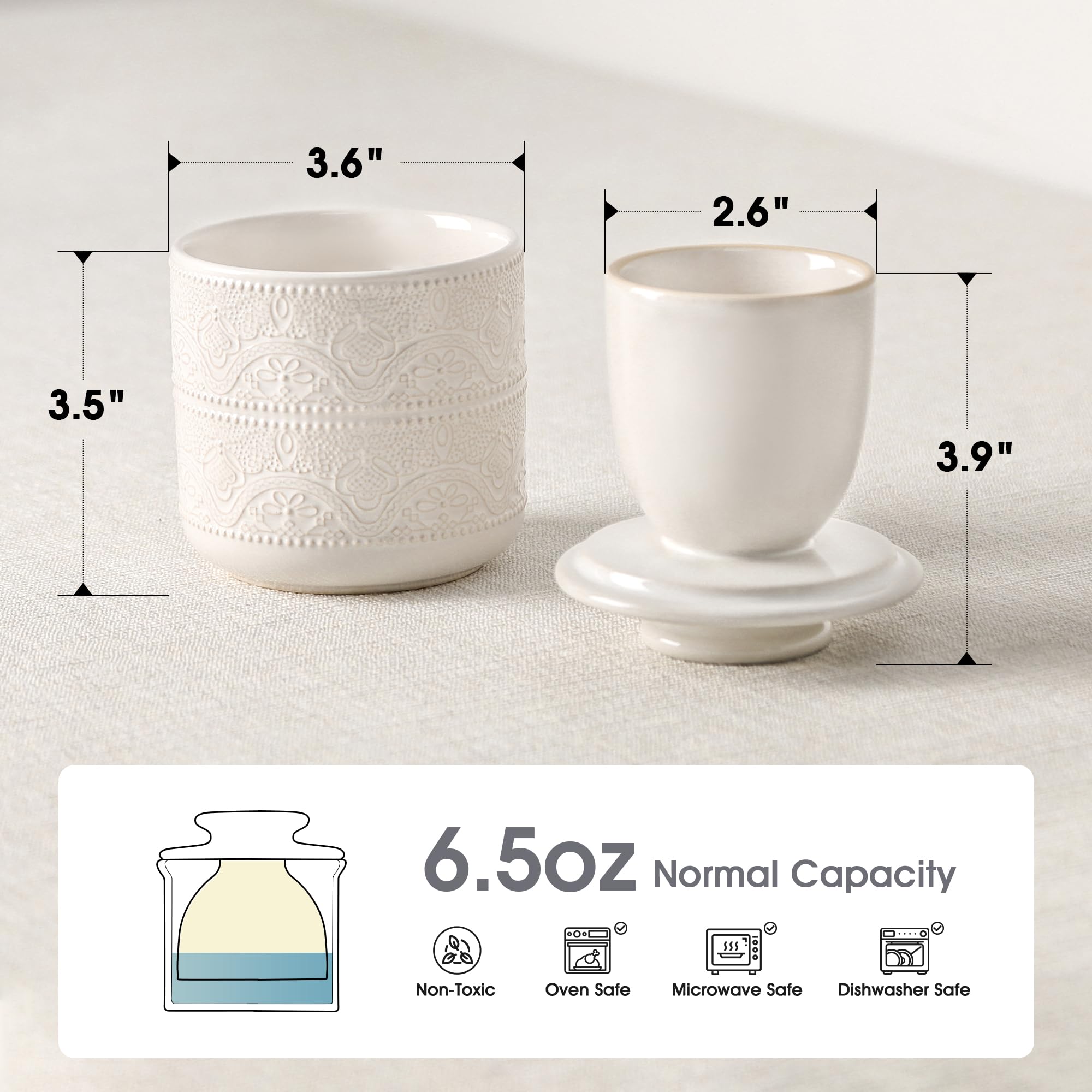 FE FUN ELEMENTS Butter Crock lace detail in white adds timeless kitchen charm