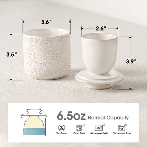 FE FUN ELEMENTS Butter Crock lace detail in white adds timeless kitchen charm