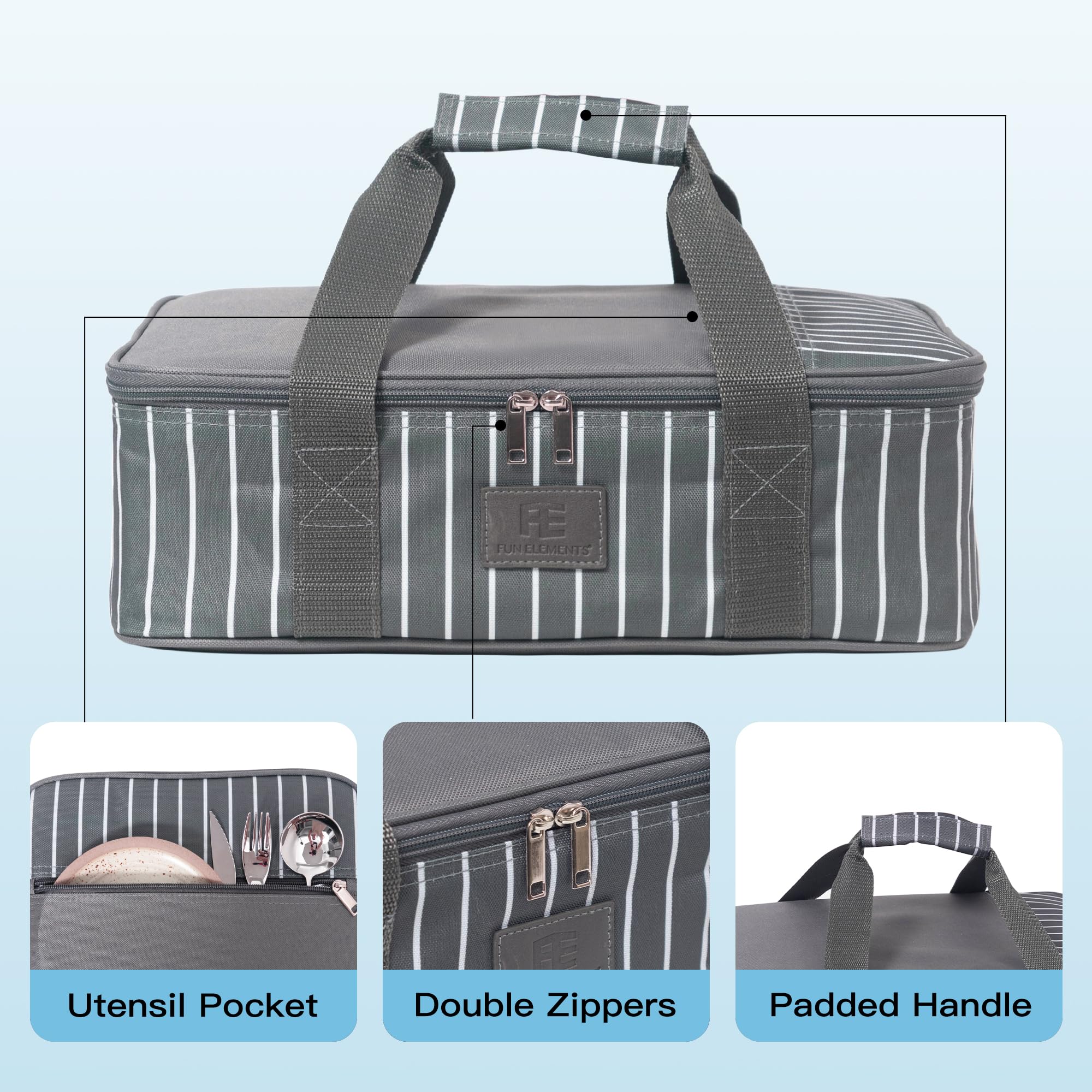 FE Fun Elements casserole carrier leakproof liner prevents spills during transit