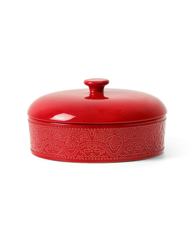 FE Fun Elements ceramic tortilla warmer with lace emboss keeps tortillas warm at the table