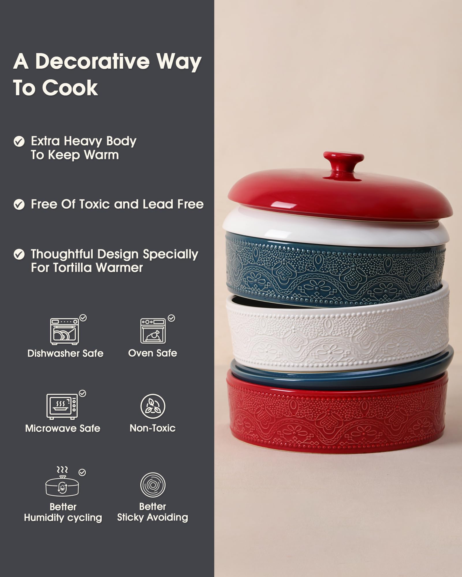 FE Fun Elements gift-ready red tortilla warmer for gatherings and celebrations