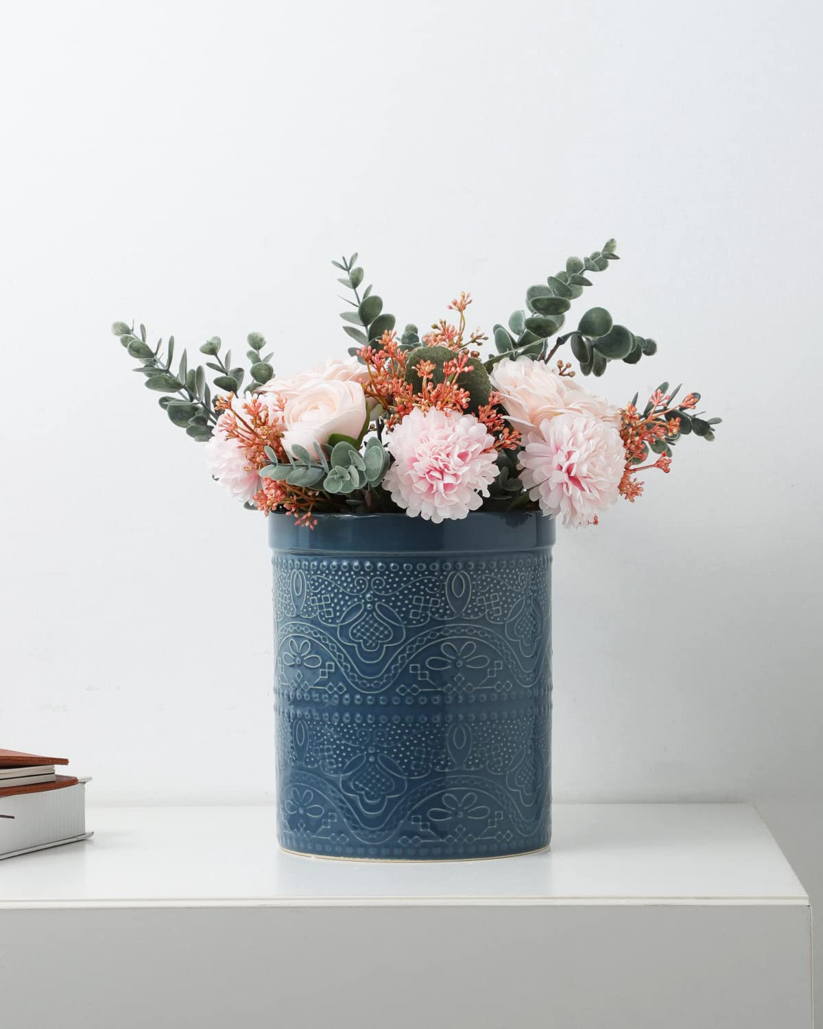 Grayish blue glaze highlights the durable ceramic finish