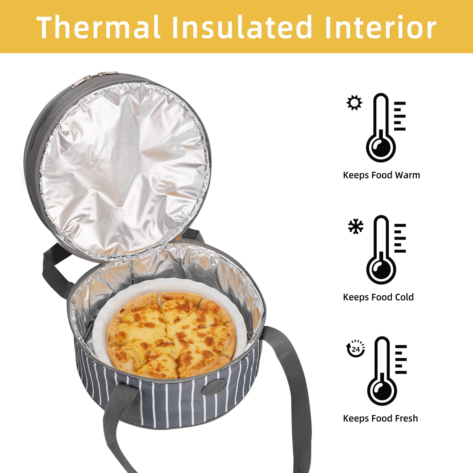 FE FUN ELEMENTS two-compartment carrier fits two pie pans for versatility