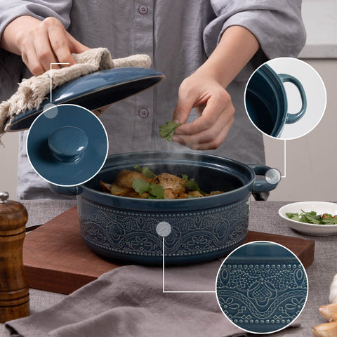 FE FUN ELEMENTS Lace Emboss Casserole Dish with handles grayish blue for easy serving