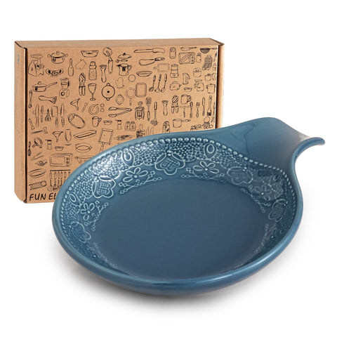 FE FUN ELEMENTS lace-embossed utensil tray grayish-blue front view keeps counters tidy