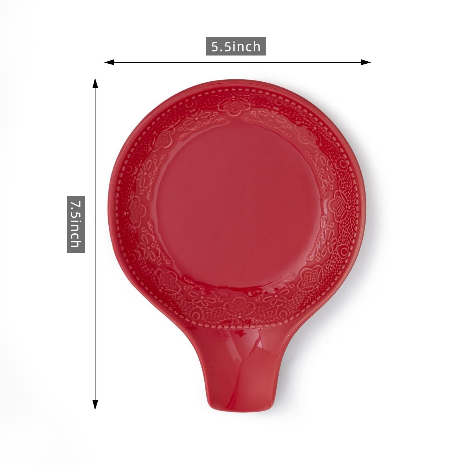 Large FE FUN ELEMENTS ceramic spoon rest measures 7.5 by 5.5 inches