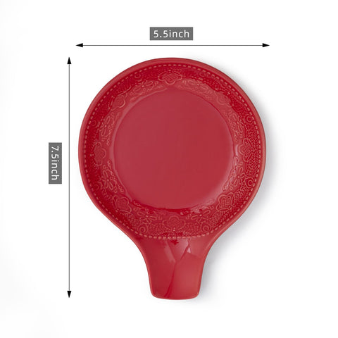 Large FE FUN ELEMENTS ceramic spoon rest measures 7.5 by 5.5 inches