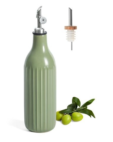 FE FUN ELEMENTS Olive Oil Dispenser Bottle on counter, keeps oil fresh and measured for cooking