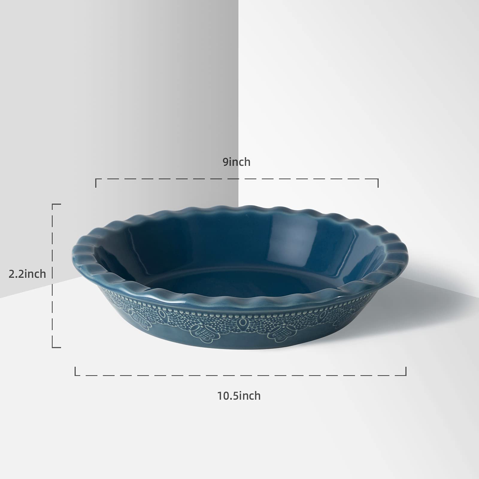 FE Fun Elements blue glaze pie pan adds decorative touch to oven-to-table meals.